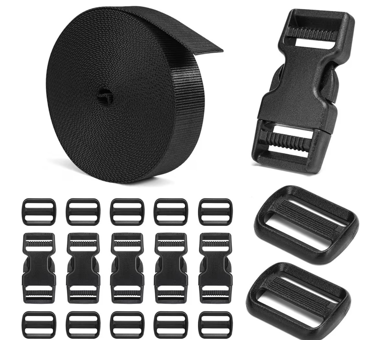 Beyourd Multi-purpose Buckle & Strap Set 5/8 Inch Webbing Tri Glide Black
