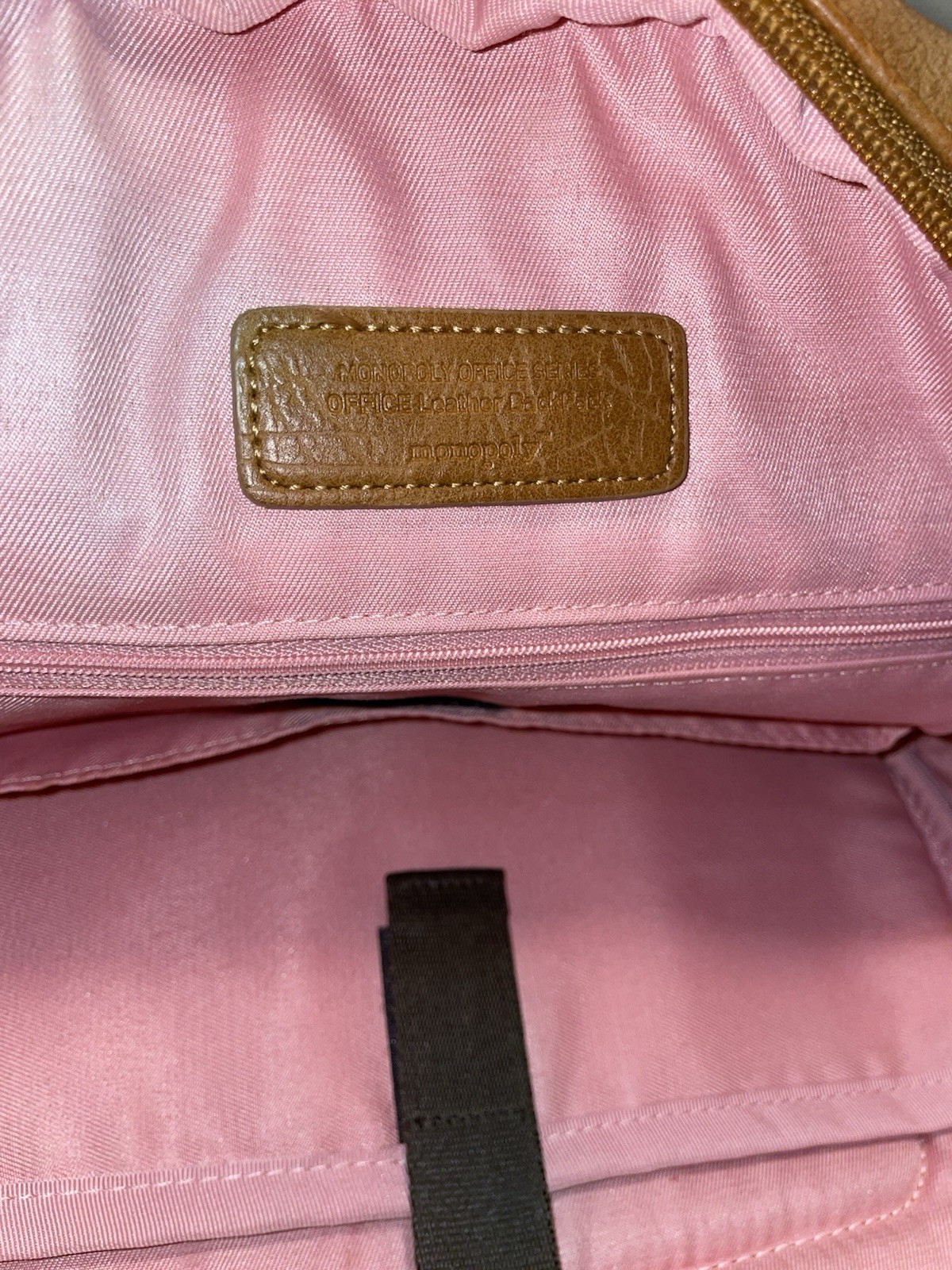 Monopoly Office Faux Leather Backpack Daily Laptop Bag Brown Discontinued