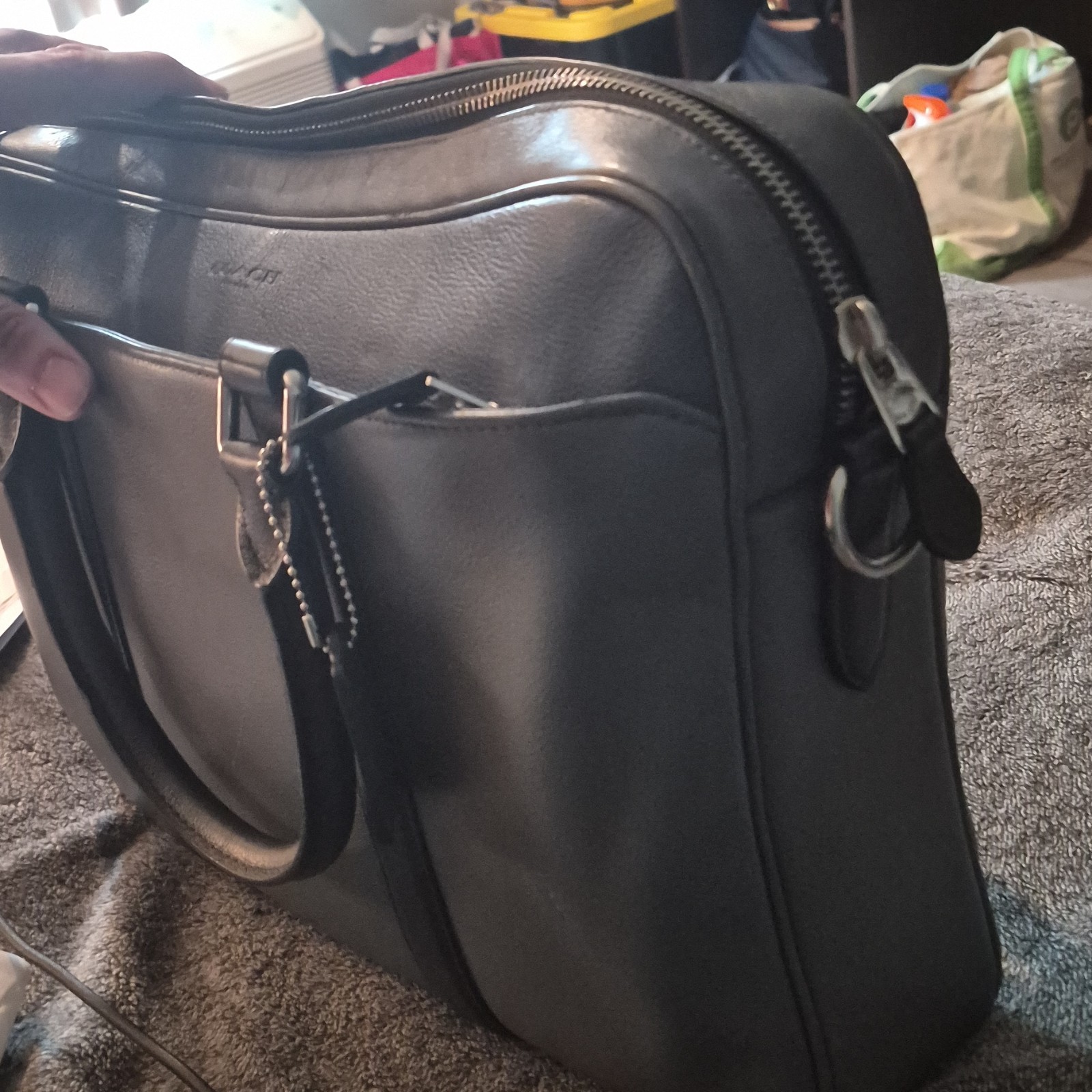 Coach F56018 Slim Briefcase Colorblock Leather Graphite Black Denim MSRP $595