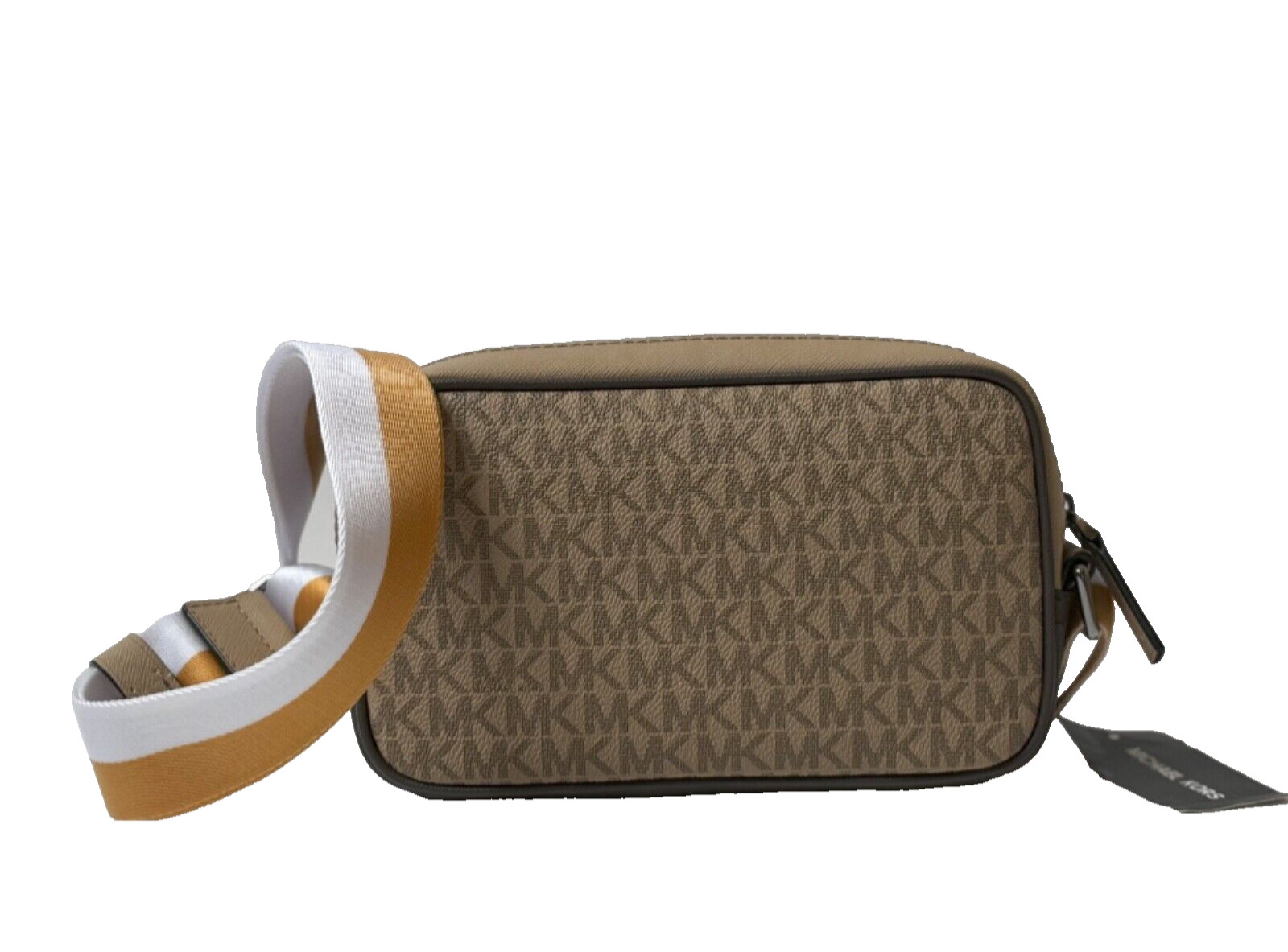 MICHAEL KORS RIVINGTON STRIPED CROSSBODY CAMERA BAG WITH POUCH GOLDEN ROD