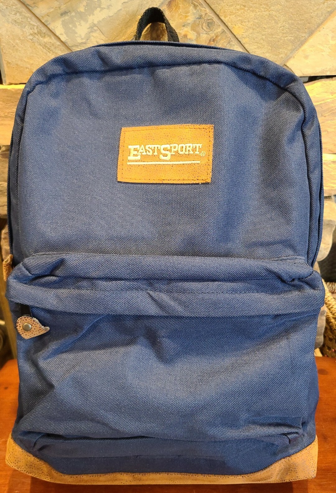 RARE! Vintage EastSport Blue with Leather Bottom Bookbag Backpack NWOT 16x10x5″