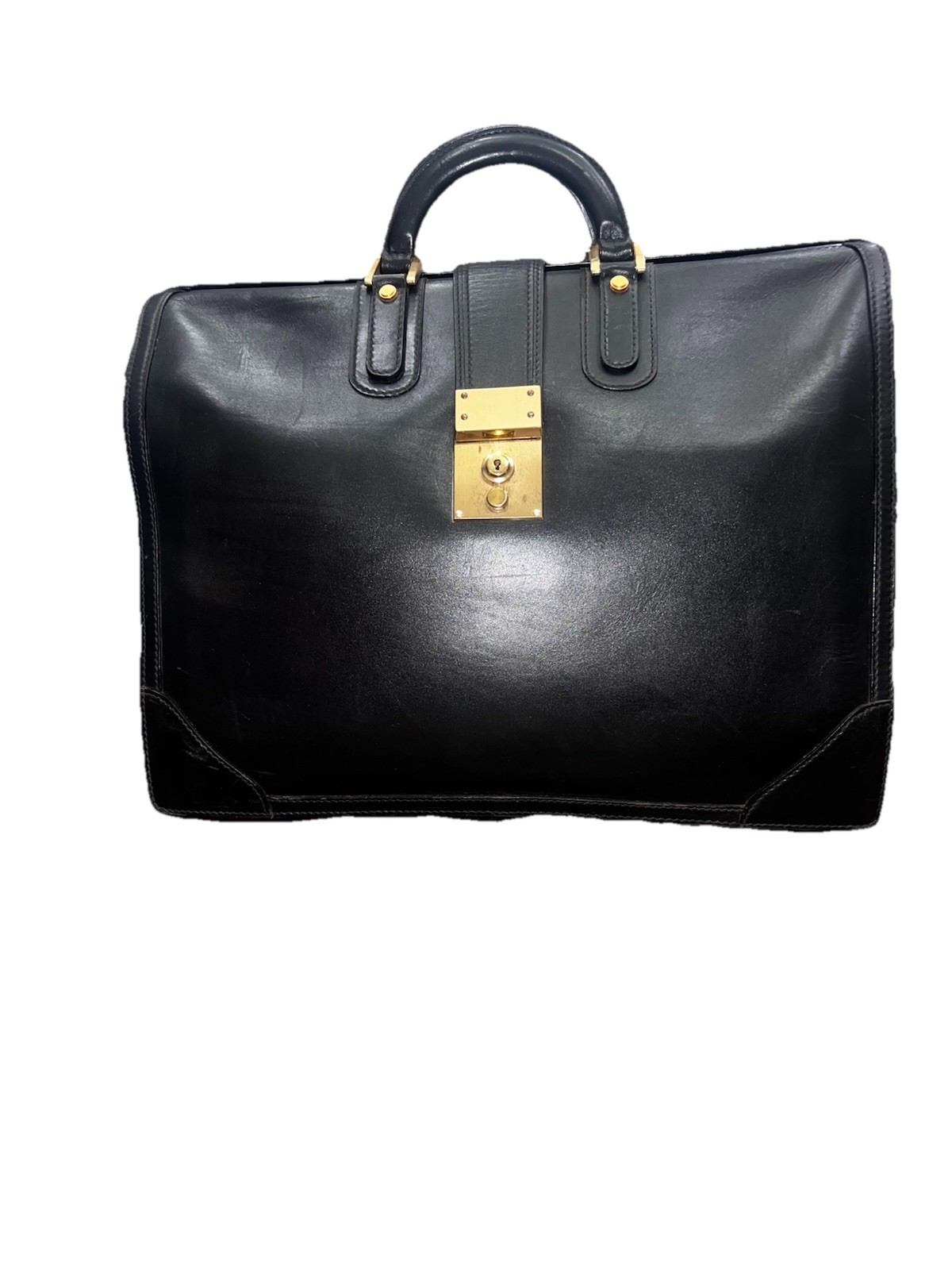 Le Sac Black Leather Briefcase Doctor Bag Made In Italy, Vintage