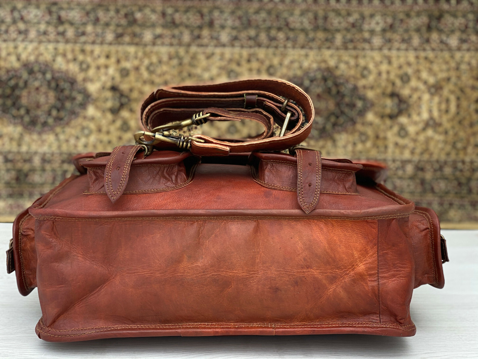 Men’s 15.5 Inch leather messenger Real satchel bag genuine laptop briefcase