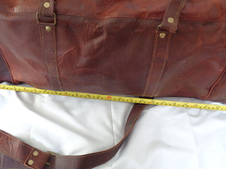 Large Handmade Indian Duffel Style Travel Leather Bag Brown Shoulder Strap