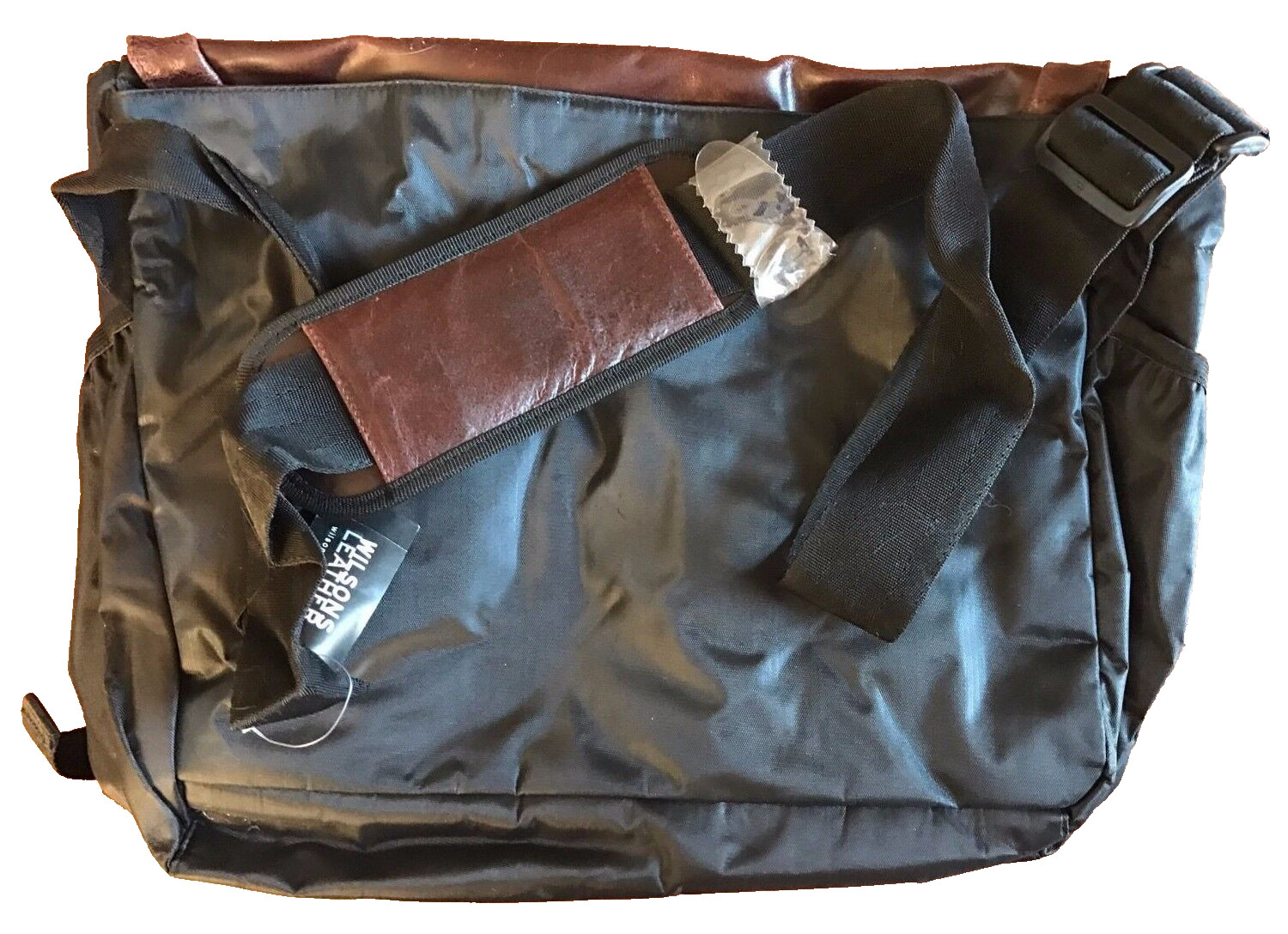 Vintage Wilsons Leather Messenger Crossbody Bag Brown Black Soft Laptop Y2K NOS