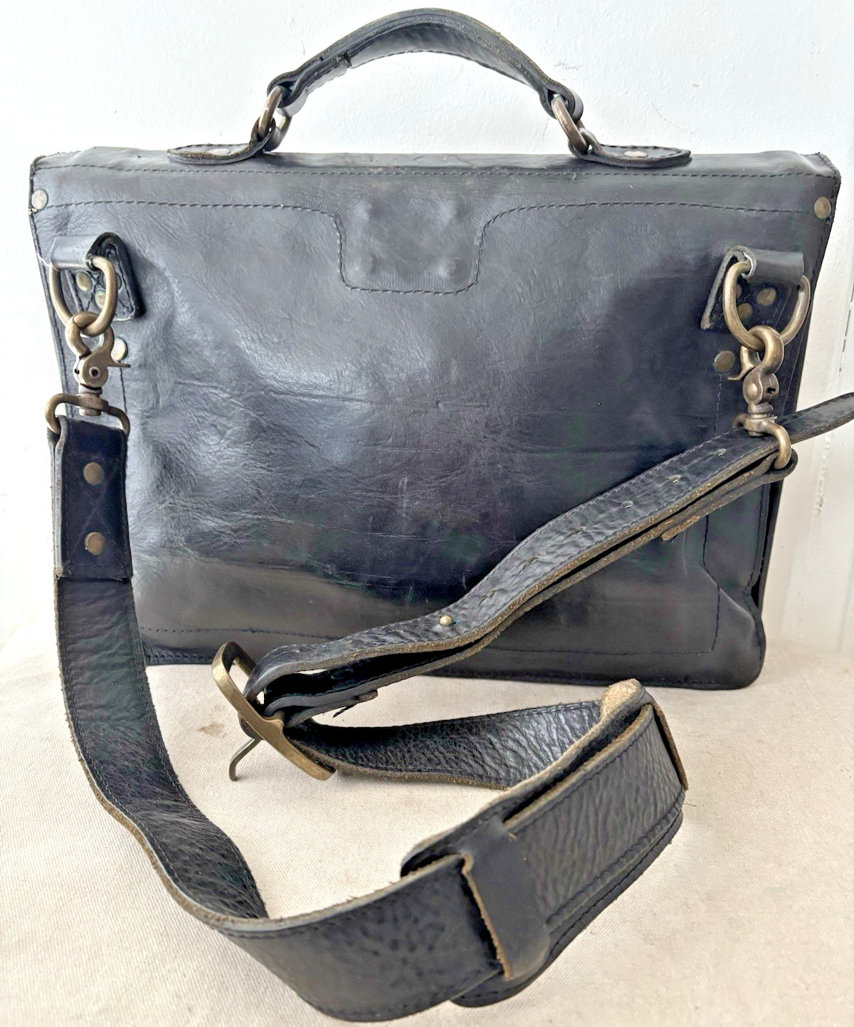 WILL LEATHER GOODS “Jacques” Rugged Matte Black Leather Briefcase Laptop Bag EC