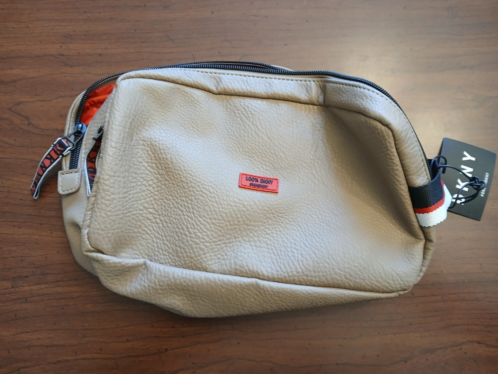 DKNY Men’s Dopp Kit Toiletry Bag w Double Zip New with Tag Tan or Toffee