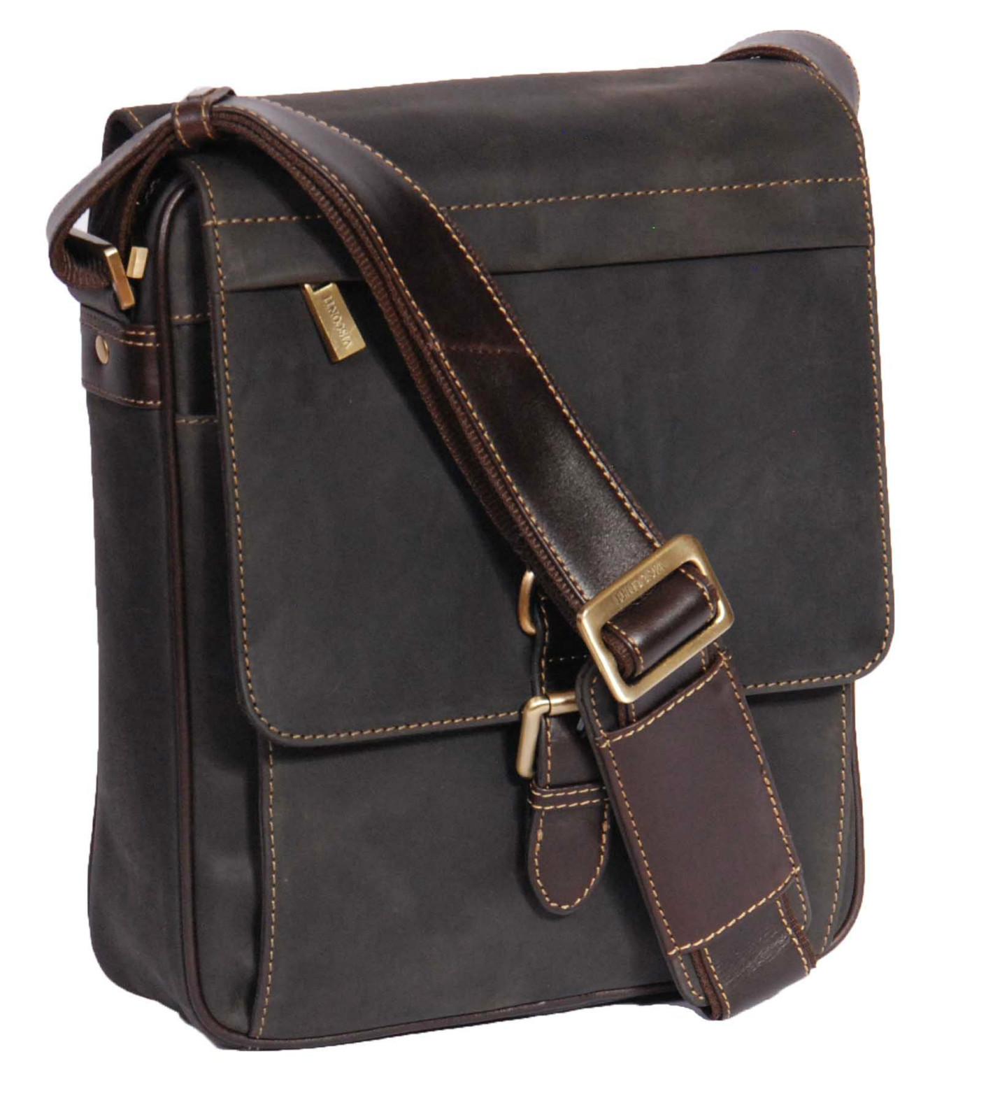 Vintage Real Leather Shoulder Cross Body Organiser Work iPad Tablet Bag Brown