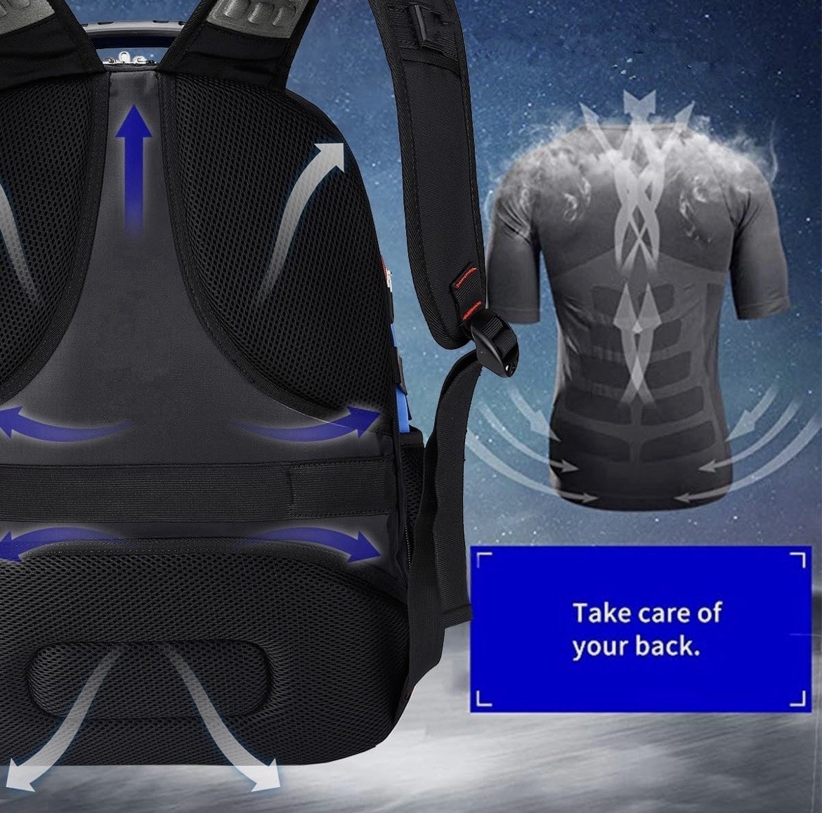 Soldier Knife Laptop Backpack Blue Black Travel School Bag Multi Pocket 18 inch