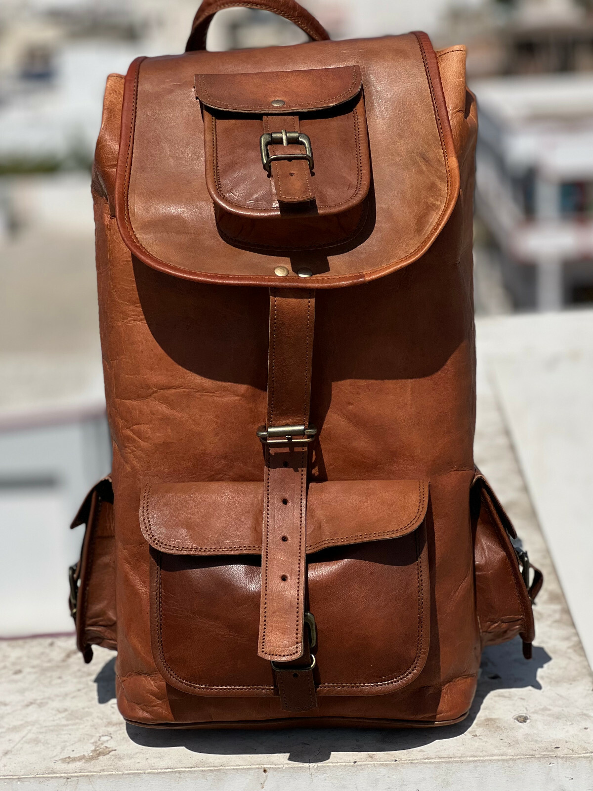 22″ Backpack Leather Laptop Men Travel School Rucksack Very Big Vintage Shoulder