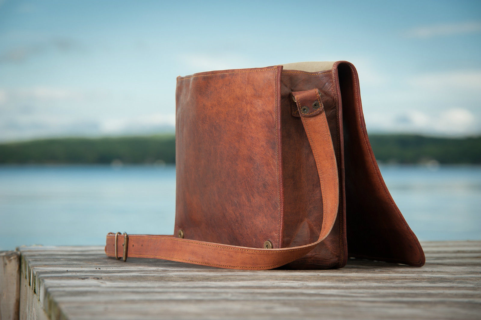13″ Men’s Vintage Brown Leather Full Flap Messenger Laptop Satchel Shoulder Bag