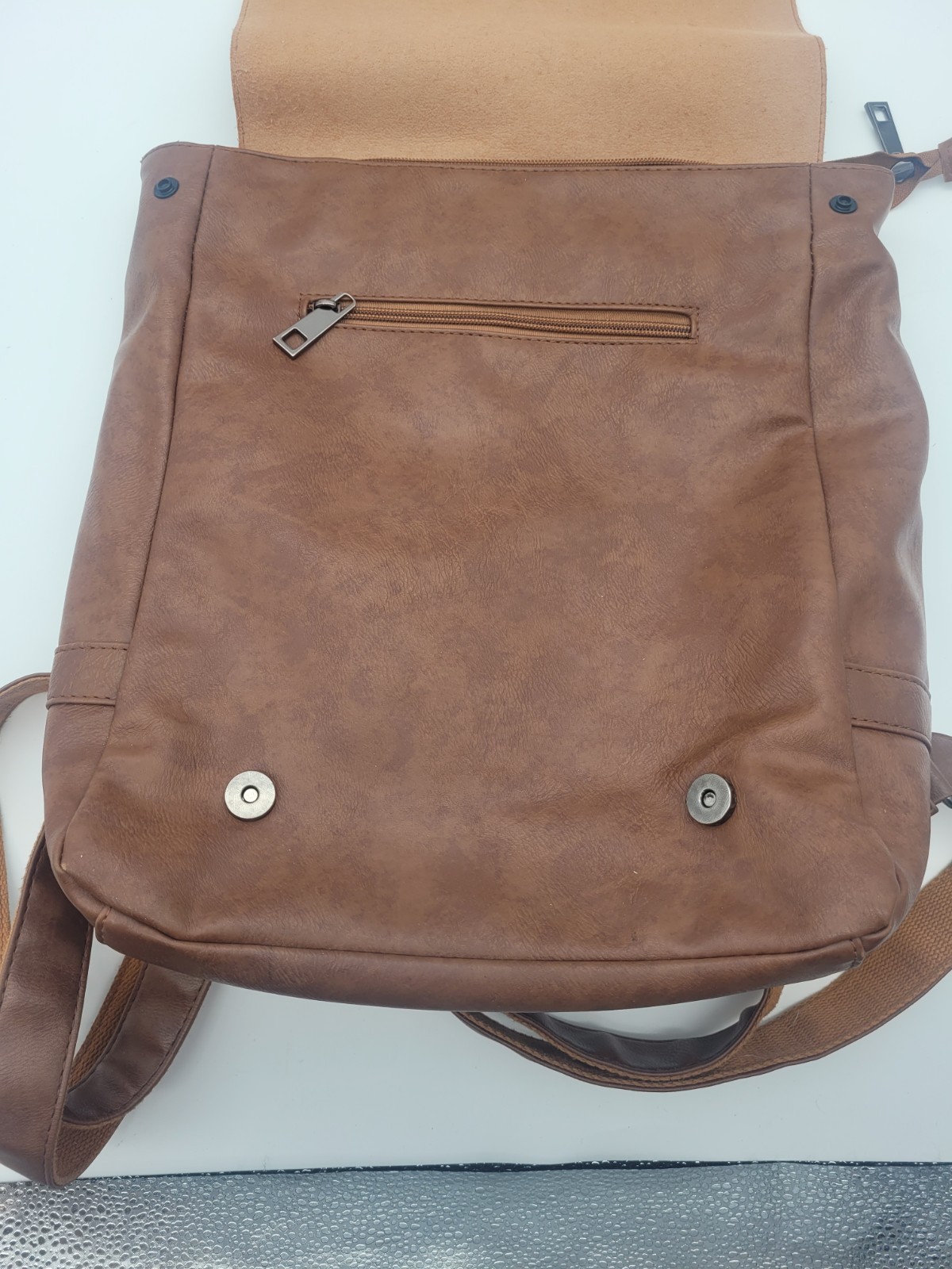 LXY Vegan Leather Backpack Brown Flap Buckle Laptop Pocket Travel Bag
