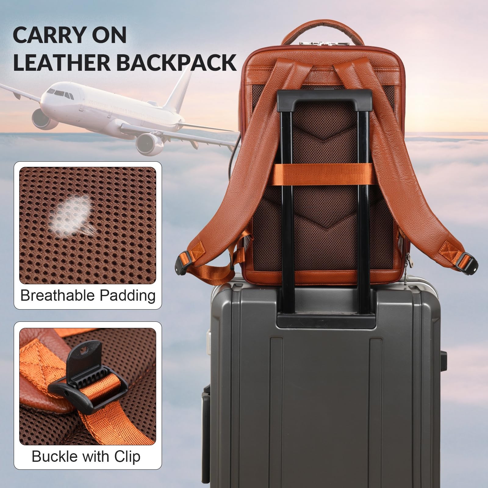 Expandable Leather 15.6″ Laptop Backpack for Men , TSA Friendly Business Trav…