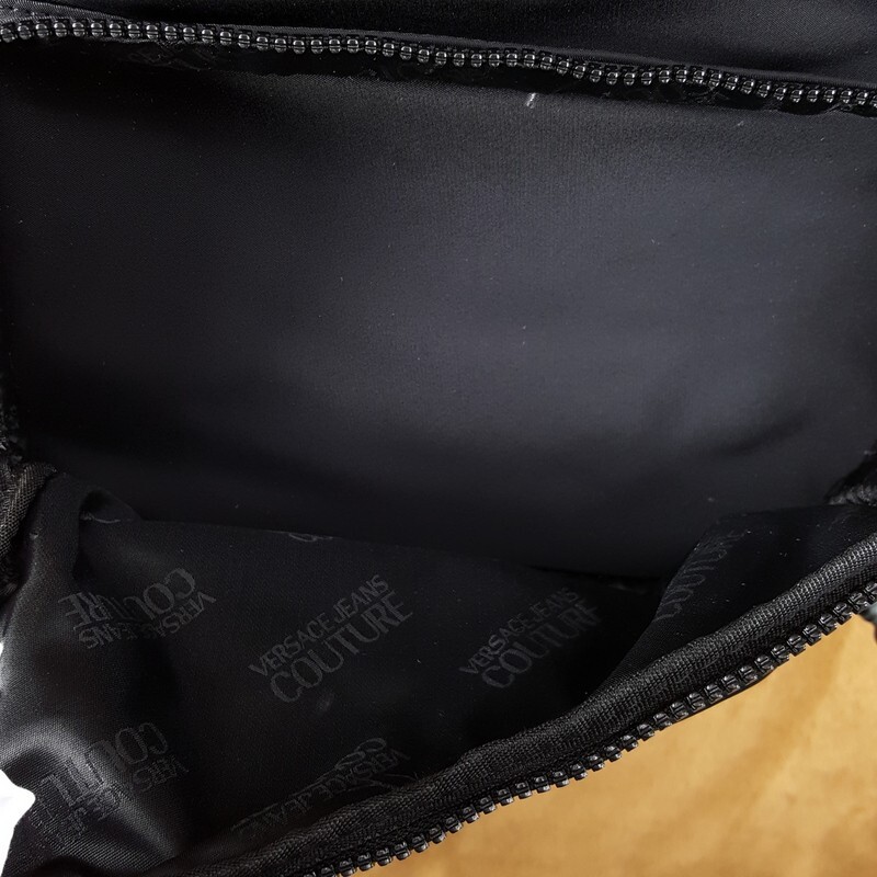 VERSACE COUTURE Backpack Black Nylon V Emblem Gold Logo Unisex $325