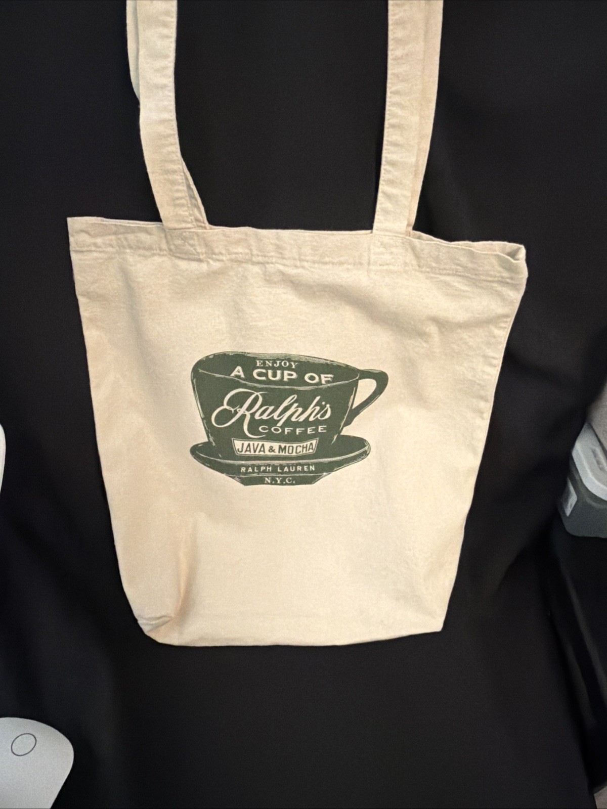 Rare Ralph Lauren Canvas Coffee Cup Logo Tote Shoulder Bag Cream From Japan