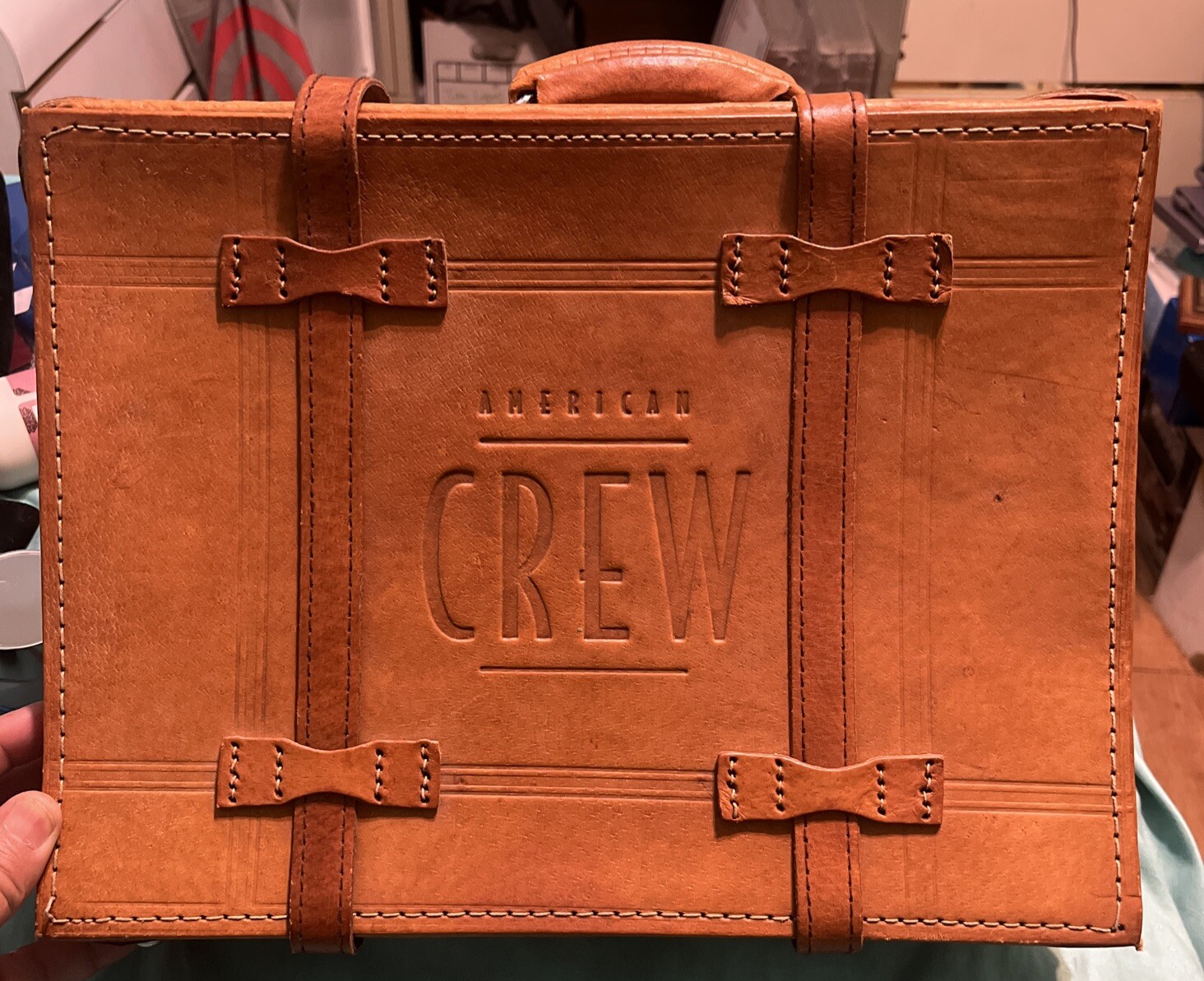 Vtg American Crew 15” Leather Bound Men’s Shaving Case EUC Read