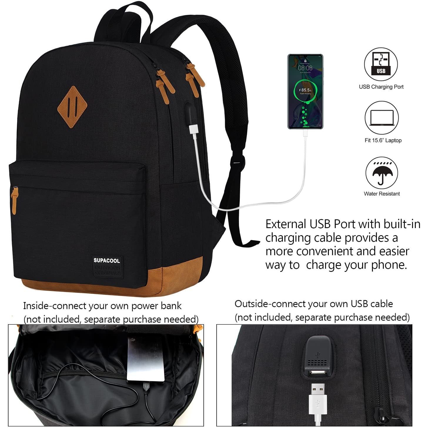 Laptop Backpack 17.3×12.5×5.9 Inch USB Port Lunch & Pencil Bag – School Use