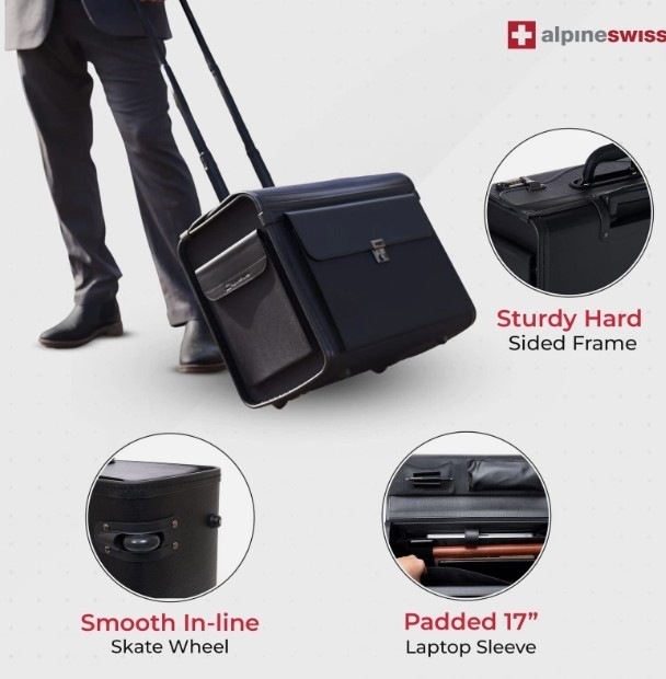 17″ Rolling Laptop Briefcase on Wheels Legal Size Attache Case