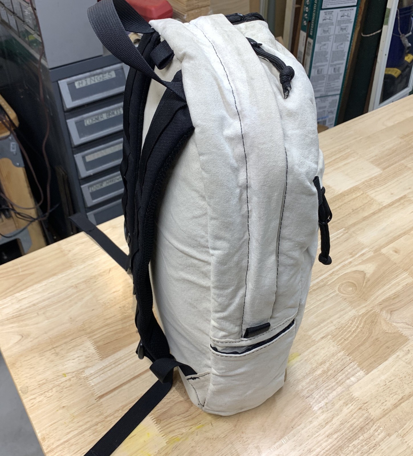 Topo Designs Daypack Backpack Off-White/Beige/Brown Leather USA-made Cordura