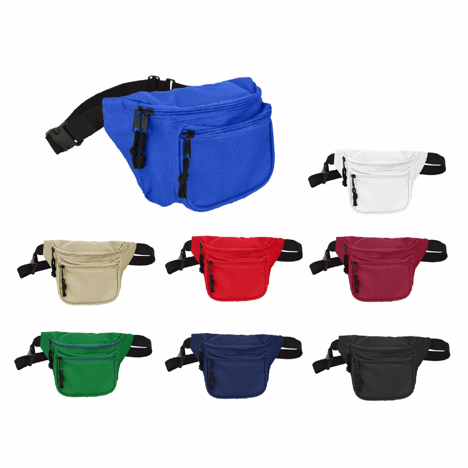 DALIX Fanny Pack with 3 Pockets Blue Black Maroon Travel Waist Pouch Adjustable