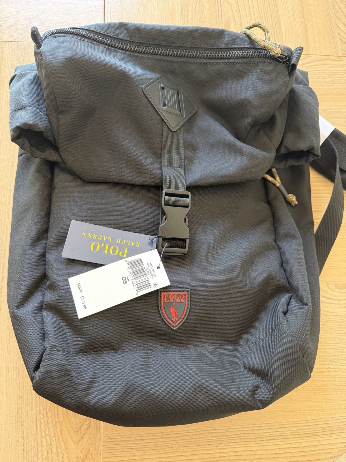 NEW Polo Ralph Lauren Mens Backpack Flap Top Black $175 Msrp