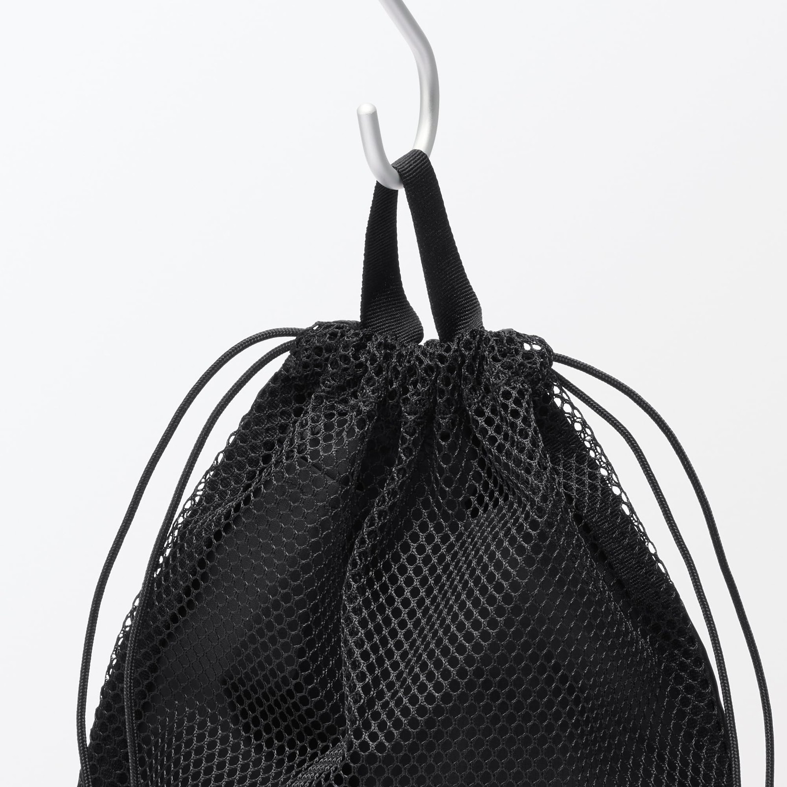 Polyester mesh drawstring bag, double type, black, S, approx. 20 x 25 x 10 cm, 8