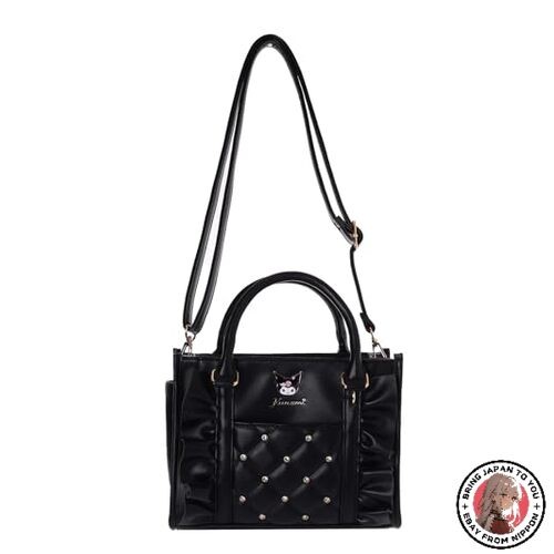 NEW Sanrio Kuromi Quilted Synthetic Leather 2-Way Shoulder Bag with Ruffles