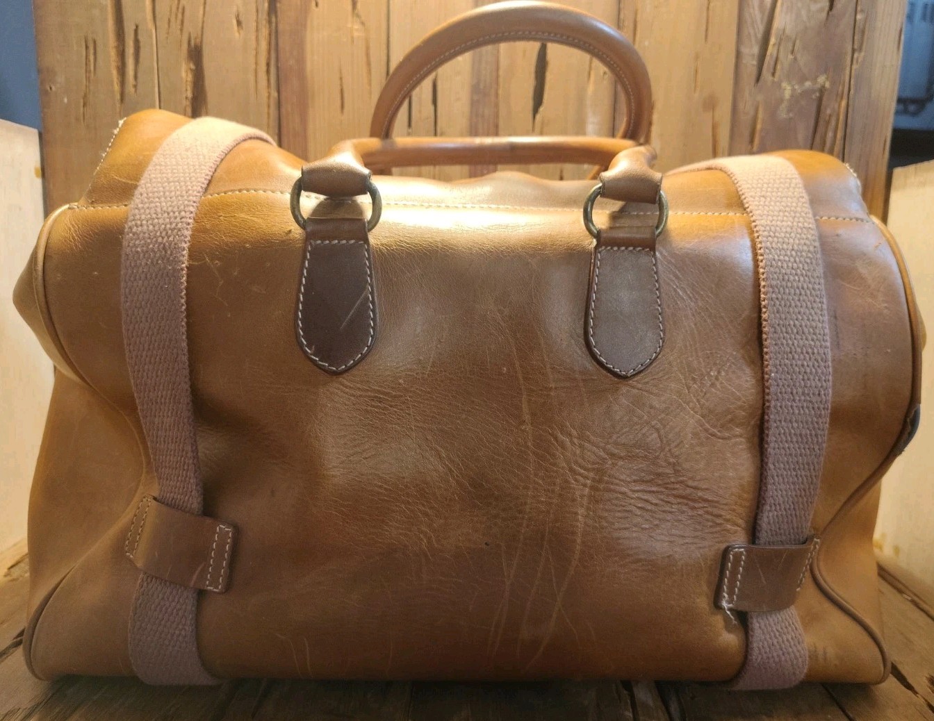 Vtg Express French Country Full Grain Leather Duffle Tack Bag Distressed Look