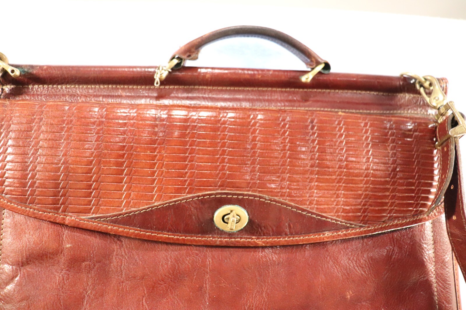 VTG JACK GEORGES WOVEN LEATHER TUSCANY COLLECTION DOUBLE GESSET FLAP BRIEFCASE