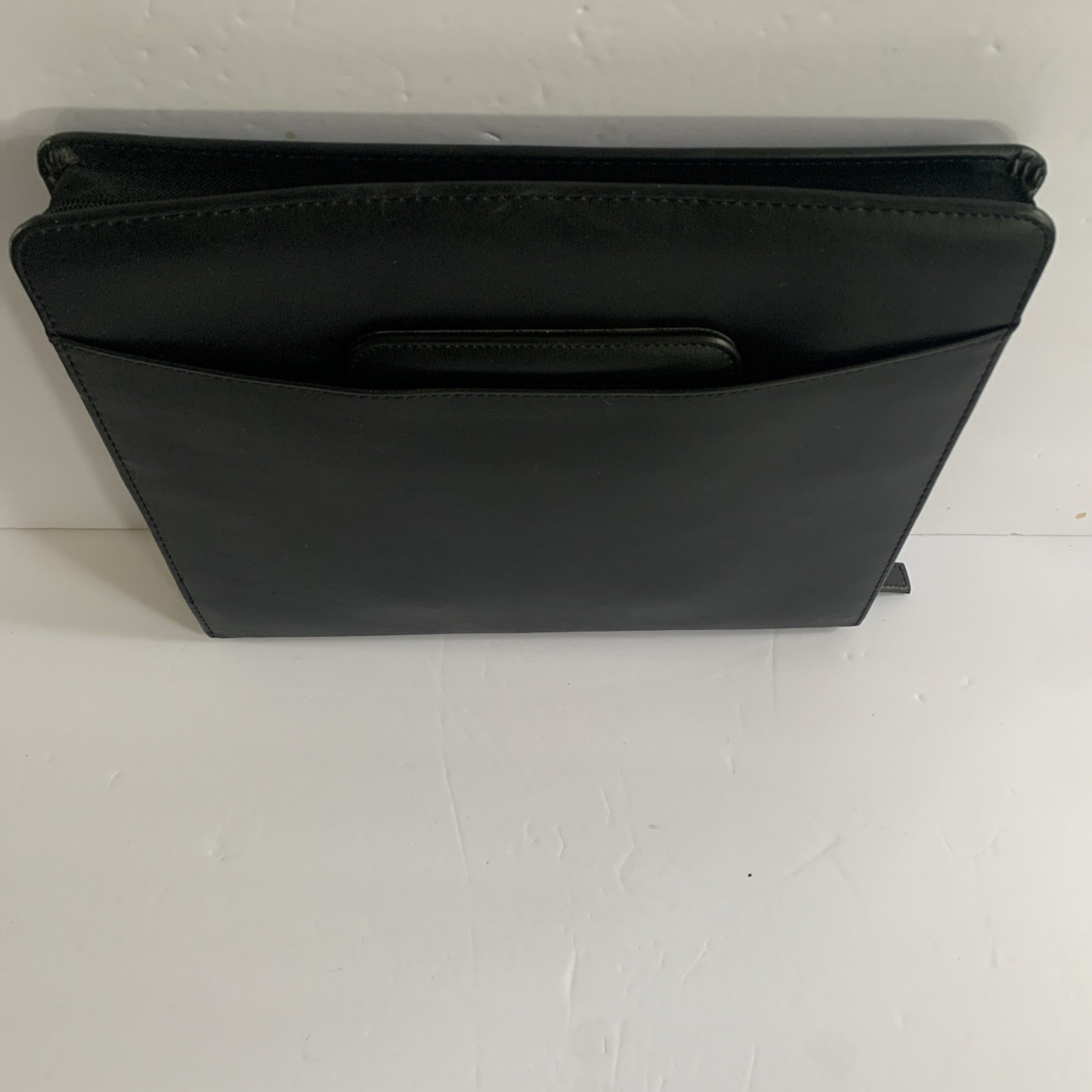 Attache Portfolio Briefcase Bag Black Faux Leather Retractable Handle Travel 13”