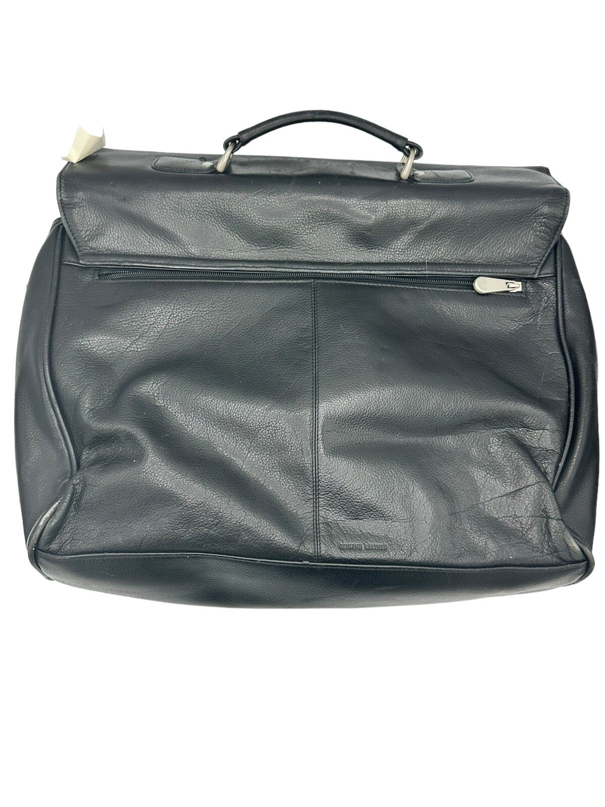 Perry Ellis Portfolio Black Genuine Leather Briefcase Black Many Pockets FLAW