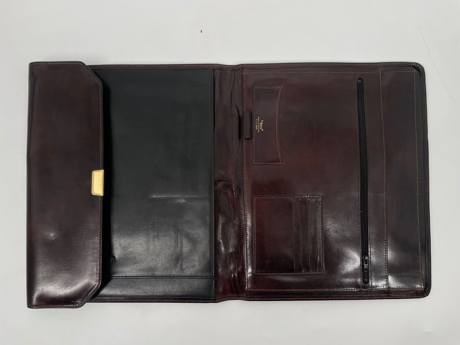 Bosca Dark Brown Leather Briefcase bag hand stained hide lock USA portfolio key