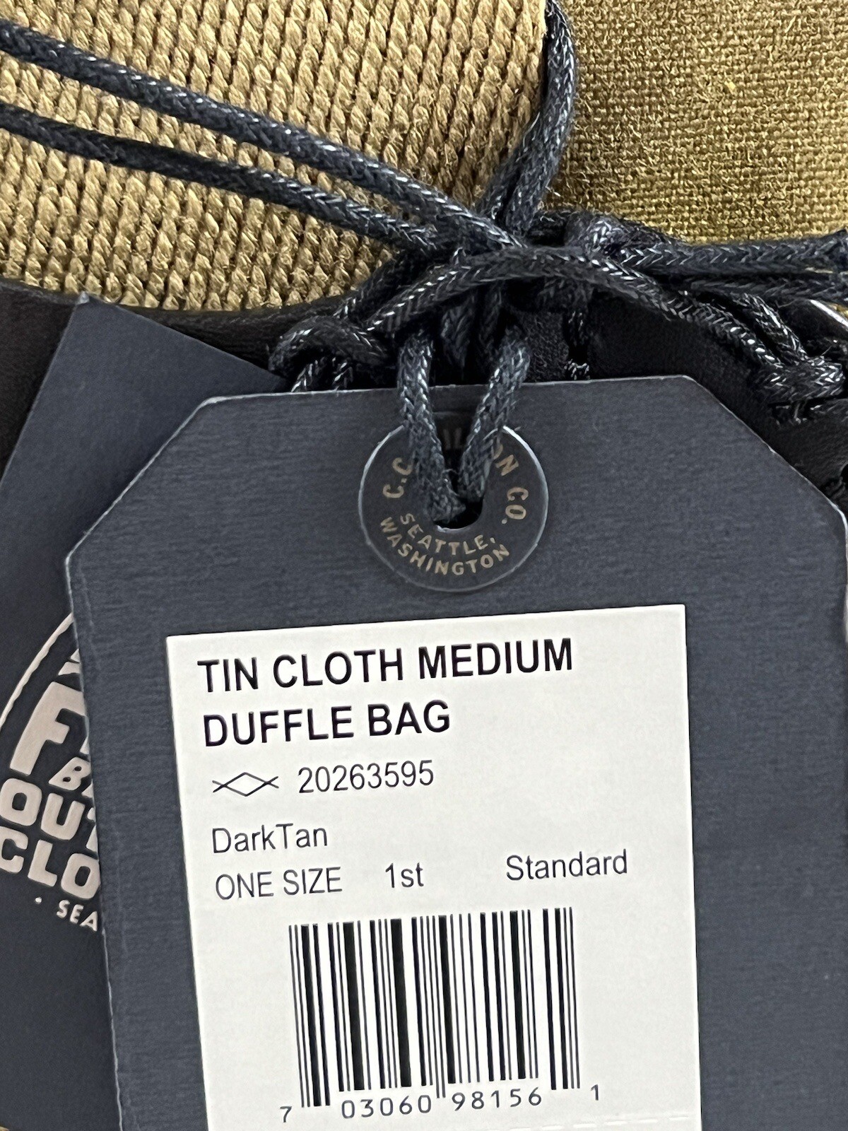 FILSON MEDIUM TIN CLOTH DUFFLE BAG DARK TAN OS NWT