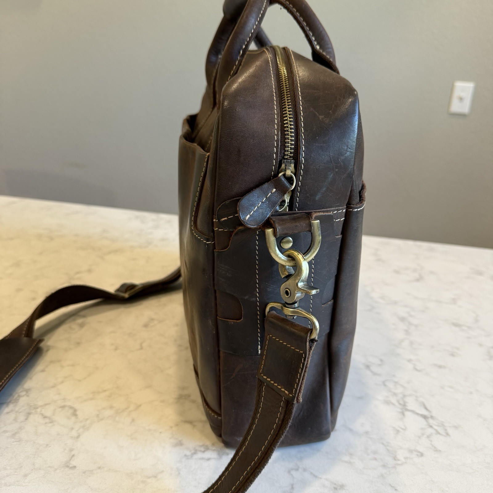 Full Grain Leather Laptop Briefcase 16 x 12 x 4” Messenger Bag Tote Satchel