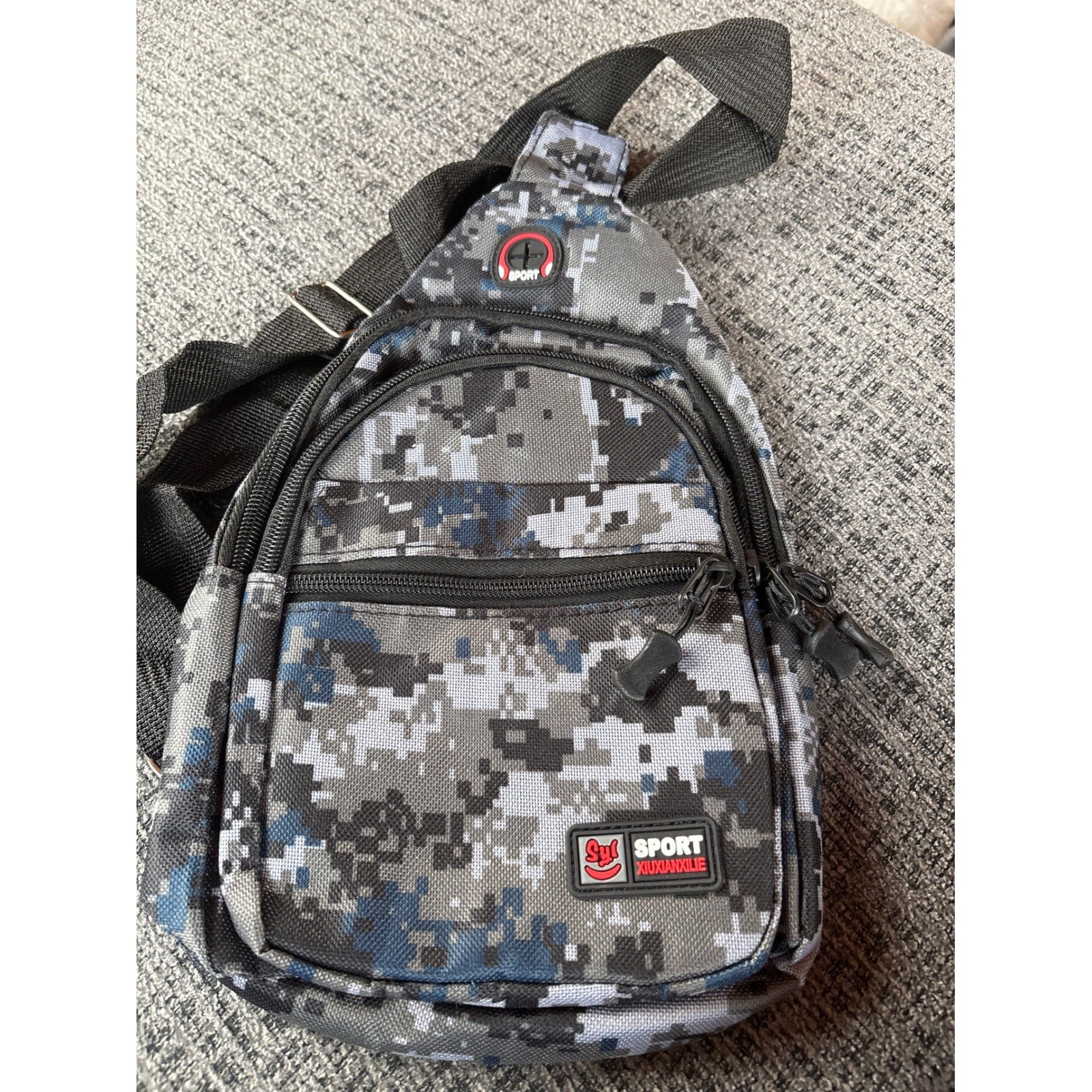 Sport Xiuxianxilie Digital Camo Sling Bag Blue Grey Crossbody Backpack Techwear