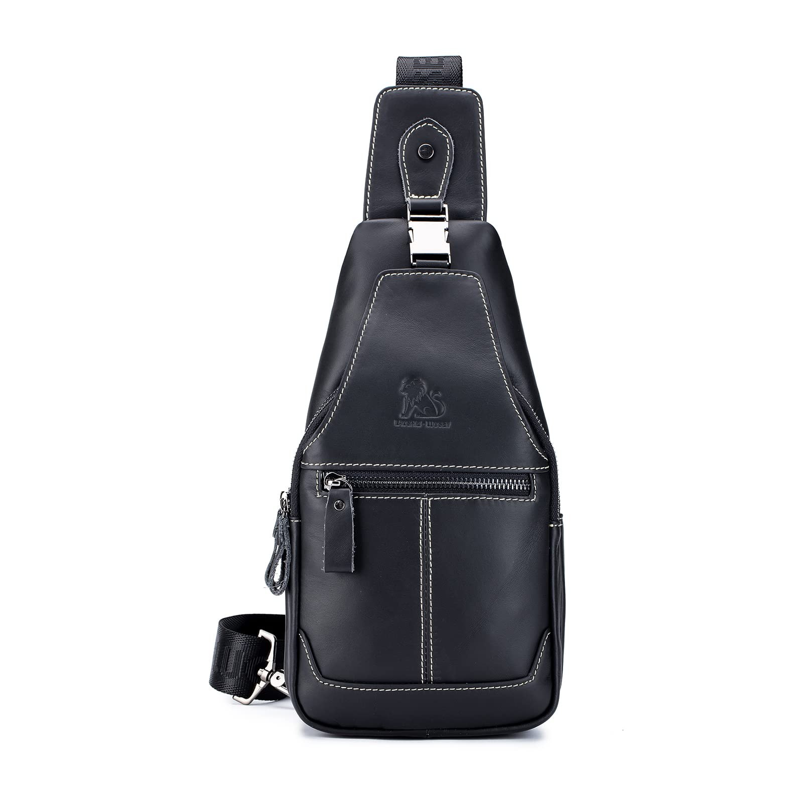 Leather Sling Bag for Men Chest Shoulder Bag Crossbody Backpack Black 1 PCS