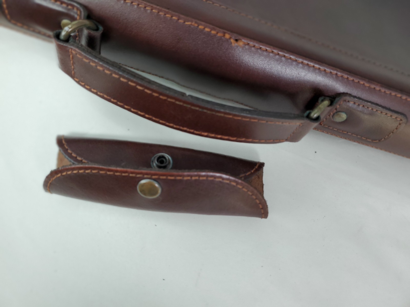 Tan Brown Leather Breifcase Genuine Vintage HandMade In Greece 15 X 11