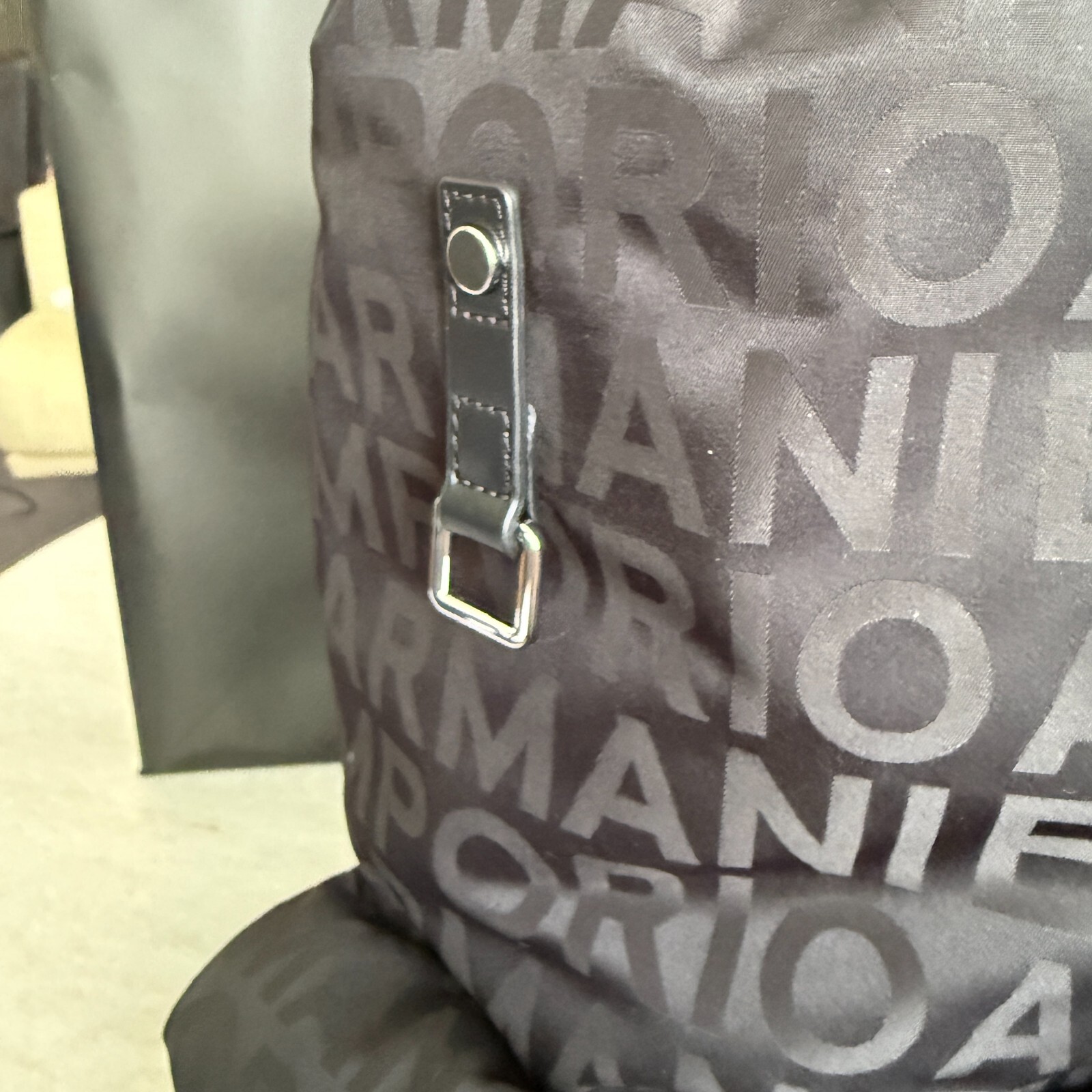 New Emporio Armani Black Nylon oversized Drawstring Logo Backpack