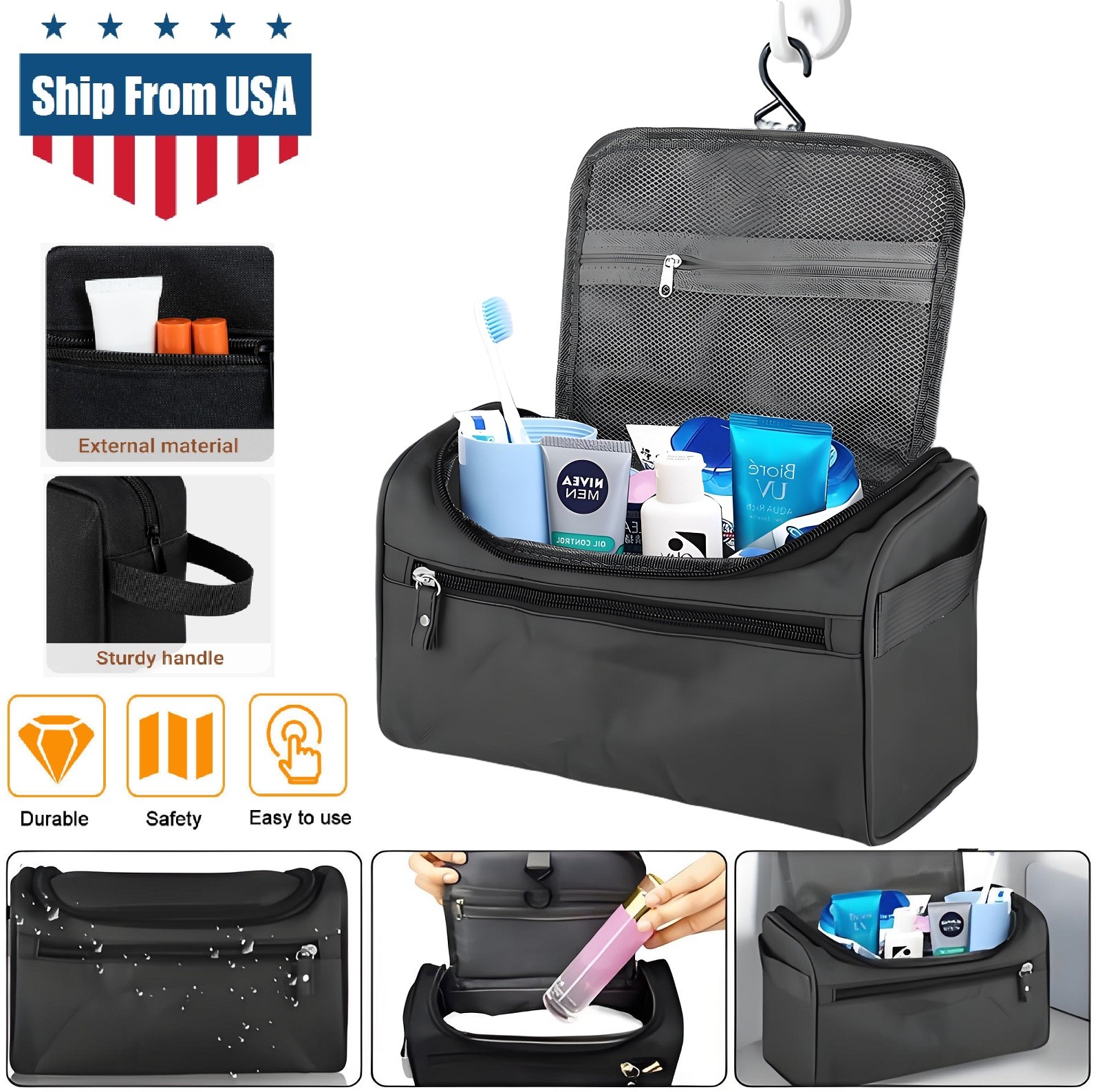 Men Women Travel Toiletry Bag Wash Kit Cosmetics Shaving Makeup Case Organizer