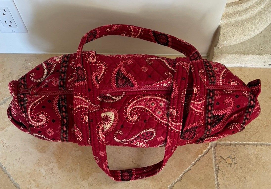 Vera Bradley Satchel Duffle Traveler Bag Smal Red Pattern 15 X 10 X 9 Inch