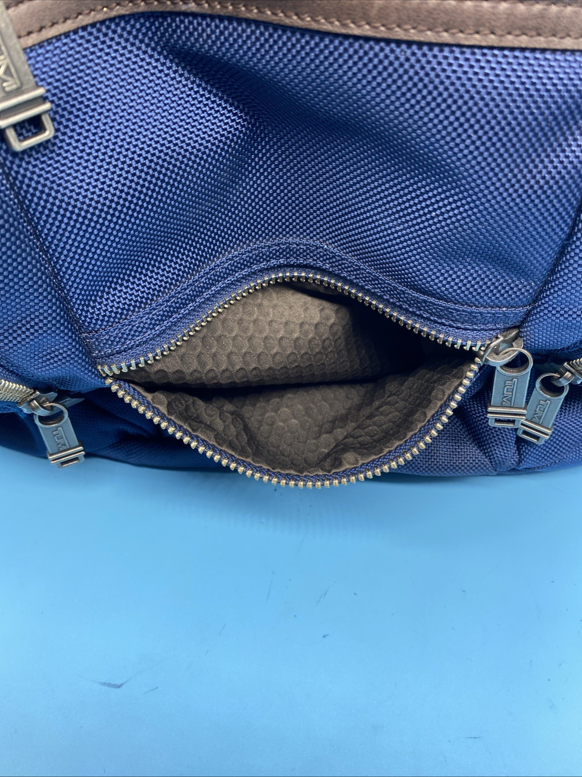 Tumi Alpha Bravo Knox Backpack Deluxe Navy Blue Ballistic Nylon & Brn Leather