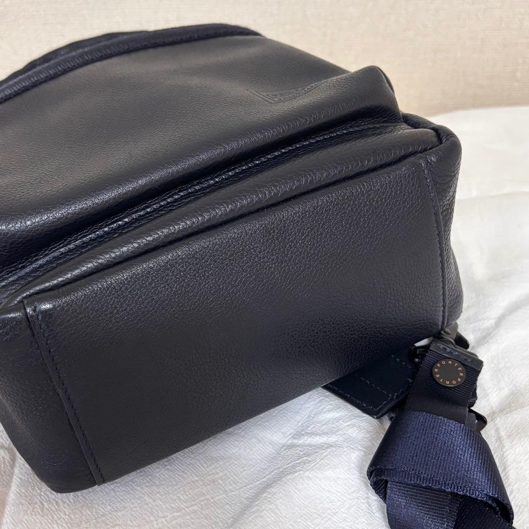 Authentic Porter DELIGHT Shoulder Bag Navy 6.8in x 13.4in Leather & Cotton Mens
