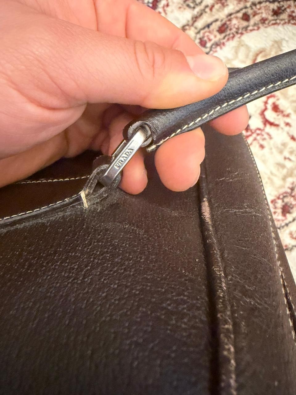 Prada Leather Briefcase Bag Safaiano Brow Luxury Shoulder Travel