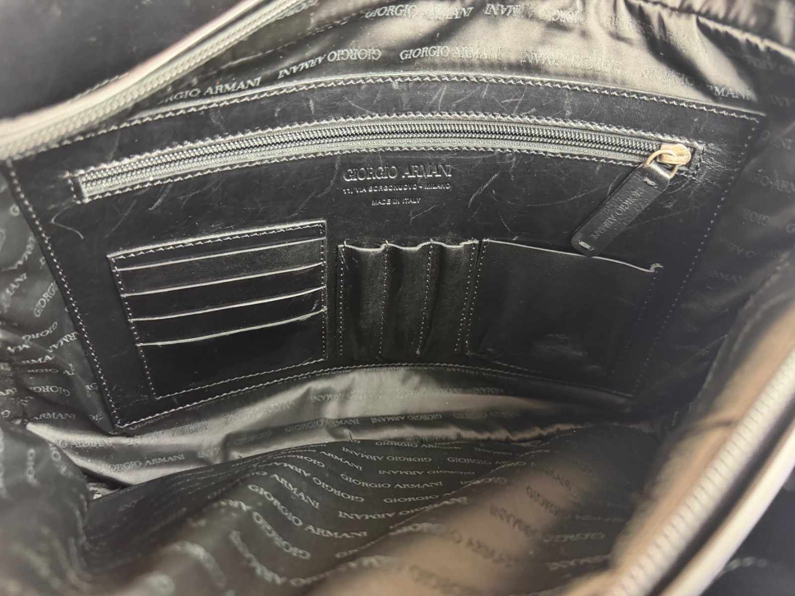 Giorgio Armani Black Leather Briefcase/Business Bag with Shoulder Strap