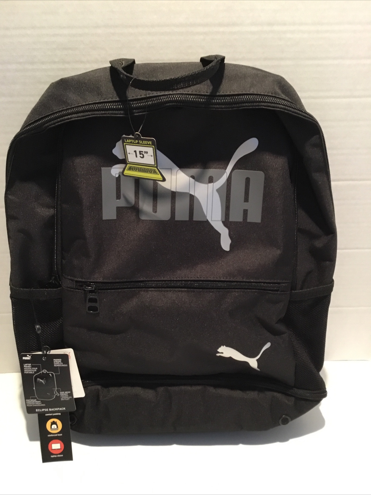 Triple PUMA Eclipse 15″ Backpack – Black Laptop School Zip College nwt