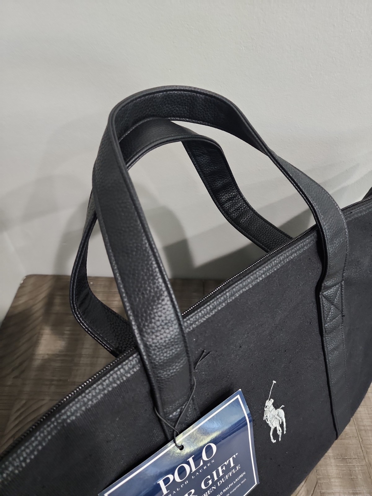 Ralph Lauren Black Duffle Bag • Silver Polo Horse Logo Gym • Travel • Work NWT