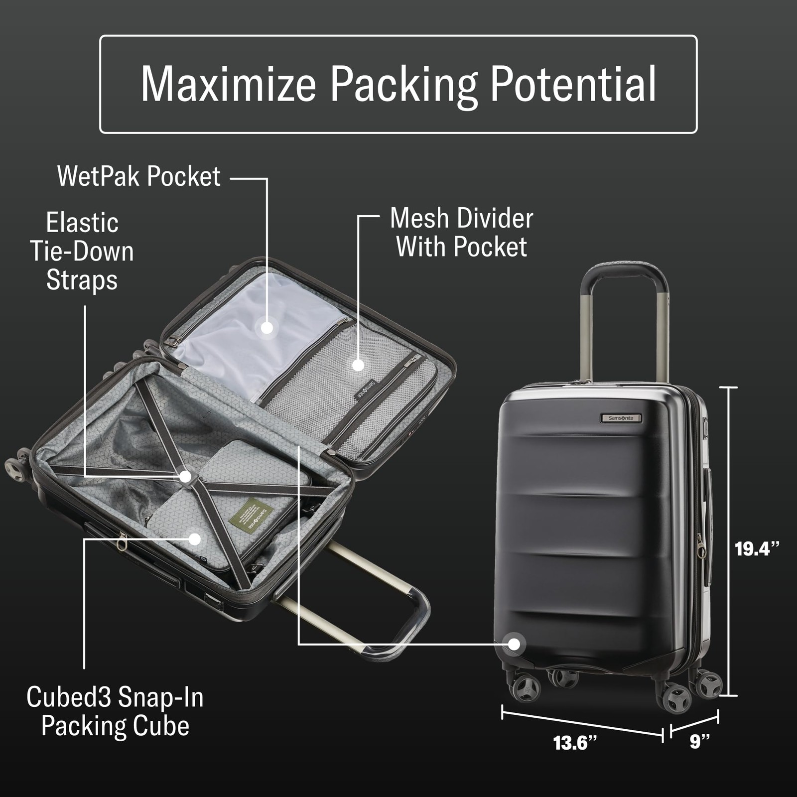 Samsonite Octiv Hardside Spinner Stealth Black Carry On 20 Inch U2