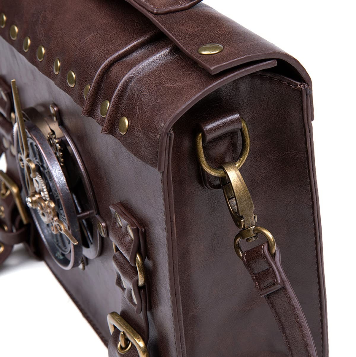 Messenger Bag Leather Briefcase Steampunk Crossbody Shoulder Purse Satchel fo…