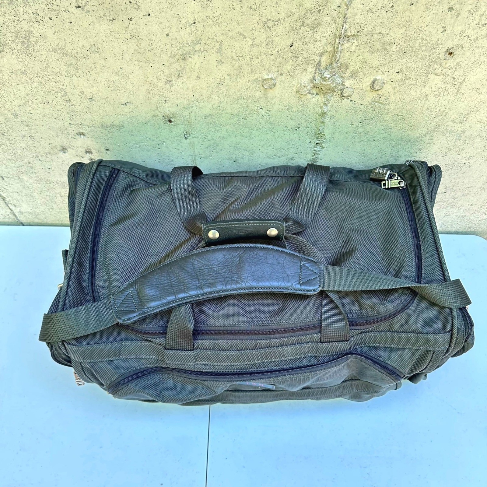 Tumi Large Duffel Bag Alpha Ballistic Nylon Green Travel Weekender Monogrammed