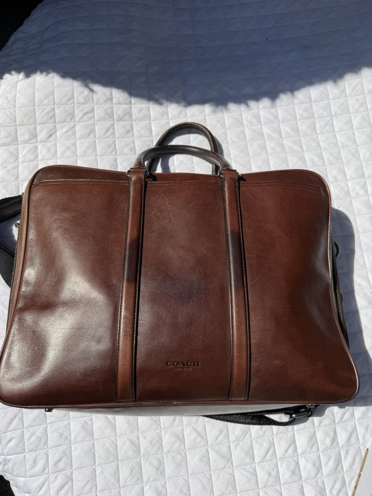 Coach Executive Metropolitan Slim Laptop Satchel Briefcase Cigar Brown Leather